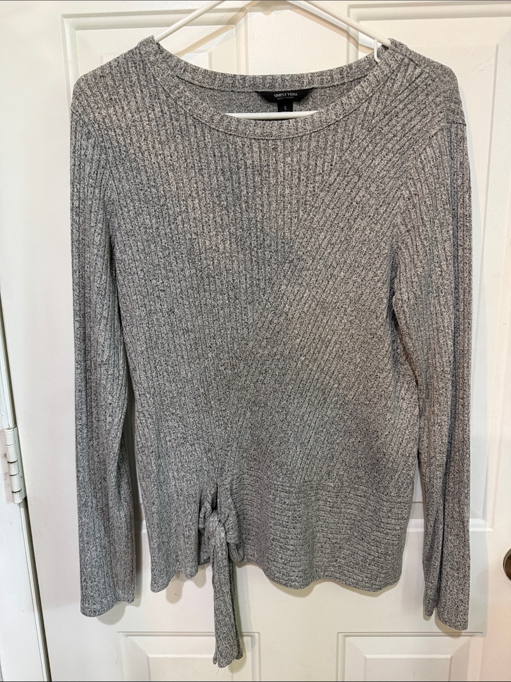 Simply Vera Vera Wang Heather Gray Lightweight Sweater with Tie, size small